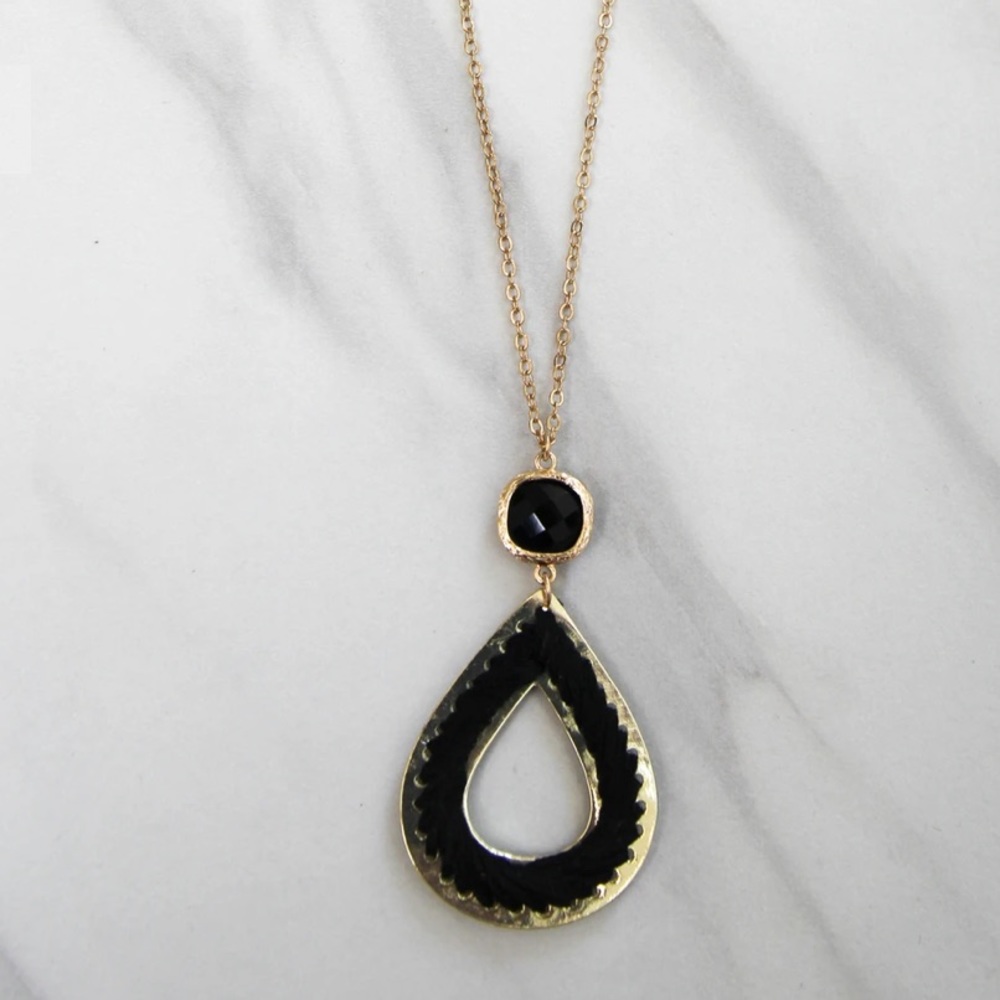 Common Thread Tear Drop Shaped Black Necklace